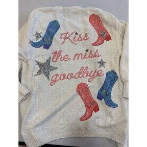 Judith March Kiss This Miss Goodbye Bachelorette Sweater Rodeo Glitter Boot Sz s